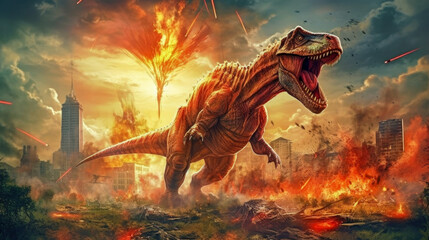 A scene from prehistory. Dinosaurs before extinction