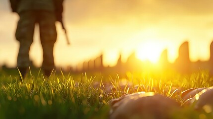 Soldier Silhouette at Dusk with Golden Sunlight