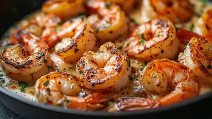 close up of shrimp in cream sauce