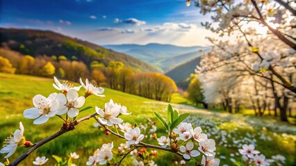 Macro shot of blooming flowers in Bieszczady Mountains during spring