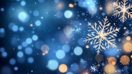 Festive christmas background with snowflakes and bokeh lights - elegant winter holiday vector illustration