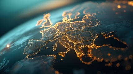 Glowing map of europe and surrounding regions