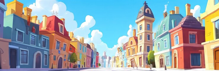 2D animated cartoon city