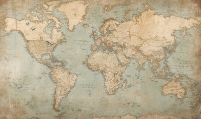 Old world map with faded colors.