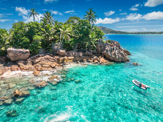 Boat at the St. Pierre Island Praslin Seychelles