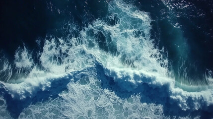 Z lotu ptaka widzimy ocean pełen życia, gdzie każda fala rozbija się o brzeg, tworząc szereg białych smug piany. 