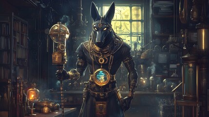 Anubis Egyptian God of the Dead in a Steampunk Setting