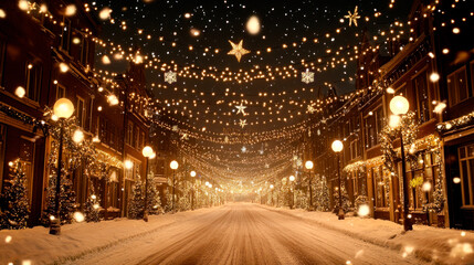 City street illuminated for Christmas eve