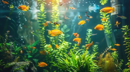 Vibrant Aquarium Scene with Colorful Fish and Plants