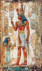 Ancient Egyptian wall painting of deities.