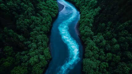 A meandering river flowing through the landscape, with the rest of the image almost blank, with only hints of earth and sky in neutral tones