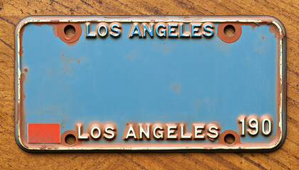 190 Vintage los angeles License Plate with Weathered Metal Frame