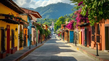 Beautiful streets and colorful facades of San Cristobal de las Casas in Chiapas, Mexico.
