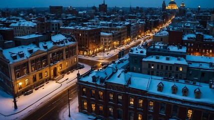 Zimowy, nocny widok na miasto