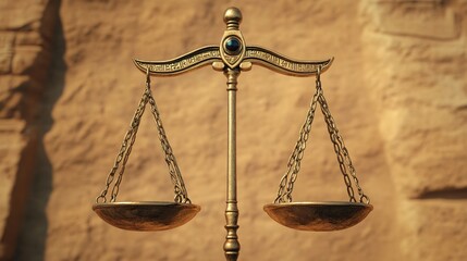 Golden Egyptian Scales of Justice with Ra's Eye