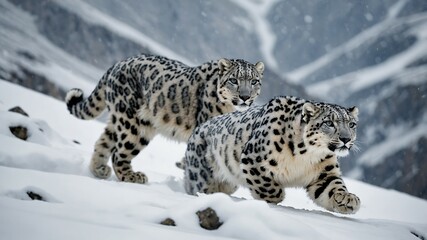 Snow Leopard in Mountain Landscape