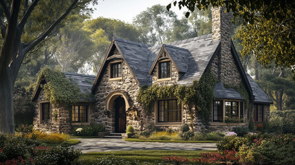 Angielski domek wiejski, otoczony malowniczymi łąkami, zachwyca swoją architekturą.