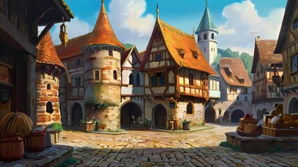 ゲーム背景 中世ドイツヨーロッパ風街の風景 