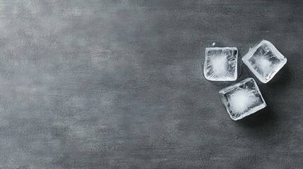  Three ice cubes sit atop a table beside a bottle of wine and a glass