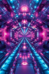 Futuristic Corridor of Vibrant Neon Lights and Prismatic Symmetry