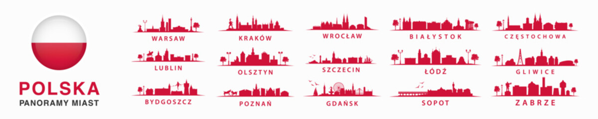 Kolekcja polskich panoram, duże miasta w Polsce, wschodnia europa, Szczecin, Kraków, Wrocław, Lublin, Olsztyn, Warszawa, Bydgoszcz, Poznań, Gdańsk