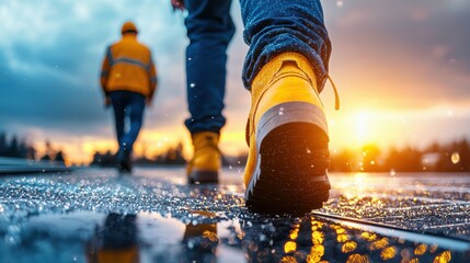 A team of electrical workers installing solar panels on a rooftop, showcasing the transition towards renewable energy sources.