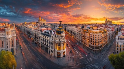 Madrid Sunset Panorama: Gran Via's Golden Hour