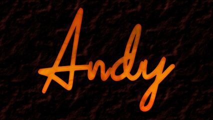 3D fire text effect of name Andy on dark background.