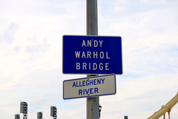 Andy Warhol Bridge Sign Along the Allegheny River in Pittsburgh During Daylight