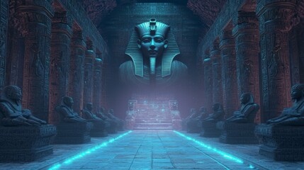 Throne of the Future Pharaoh: Surreal Fusion of Ancient Egypt and Futuristic Technology in a Spectacular Throne Room