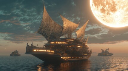 Solar-Powered Pharaoh's Barge: Futuristic Ancient-Egypt Nile Journey