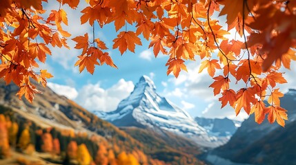 Autumn Leaves Frame Majestic Mountain Peak