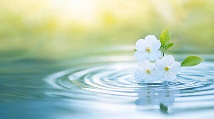 Serene Spring Blossoms Floating on Calm Water.