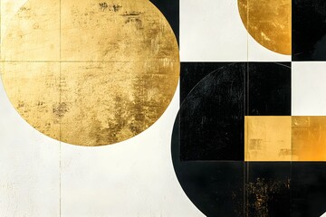 geometria, minimalizm, czarno-białe, złote akcenty, prostota, elegancja, linie, kształty, design współczesny, grafika geometryczna, kontrast, kompozycja minimalistyczna, sztuka cyfrowa, inspiracja gra