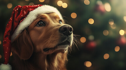 Golden retriever, pies święty mikołaj, święta 