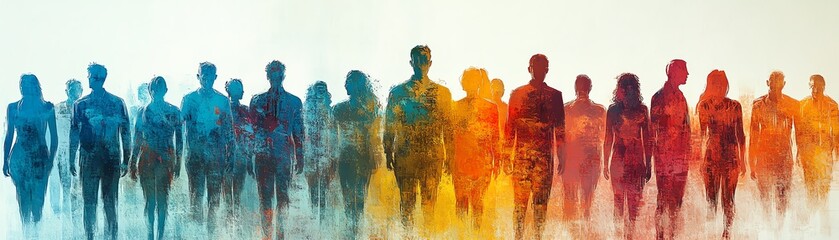 A diverse crowd of individuals forming a human silhouette