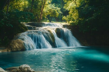 wodospad, tropikalny, dżungla, zielona roślinność, woda, podróże, natura, spokojne miejsce, las tropikalny, rajska natura, wodospady, malowniczy krajobraz, tropiki, krystaliczna woda, relaks w naturze