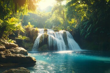 wodospad, tropikalny, dżungla, zielona roślinność, woda, podróże, natura, spokojne miejsce, las tropikalny, rajska natura, wodospady, malowniczy krajobraz, tropiki, krystaliczna woda, relaks w naturze