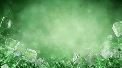A bunch of green ice cubes on a green background