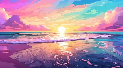 Pastel Sunset Over Calm Ocean Waves