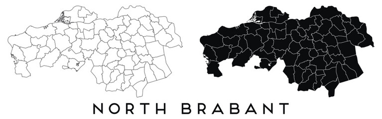 North Brabant map of regions districts vector black on white and outline