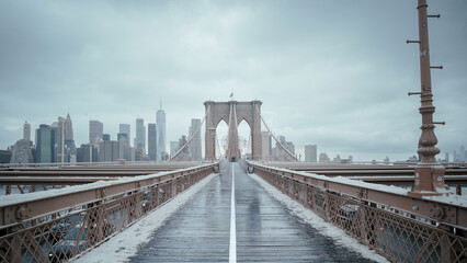 New York city Brooklyn bridge view with snow 