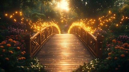 Magical garden bridge sunset sparklers fantasy