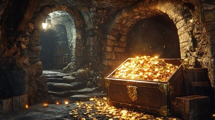Treasure discovery in an ancient dungeon fantasy adventure scene