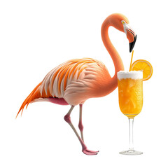 Digital art flamingo drinks at tropical beach bar