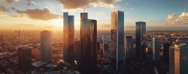 Golden Hour Panorama of Warsaw Skyline