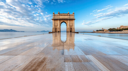 Majestic view of Gateway of India reflecting in water
