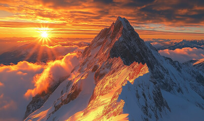 Rocky mountain peak landscape sunrise view 