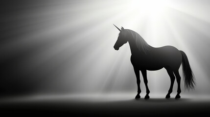Magical unicorn silhouette in enchanting light setting. Discover mystical fantasy worlds with captivating mythical creatures in serene landscapes.