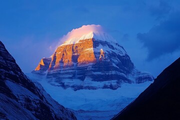 Breathtaking sunrise over the himalayas spiritual peaks and golden light illuminating kailash